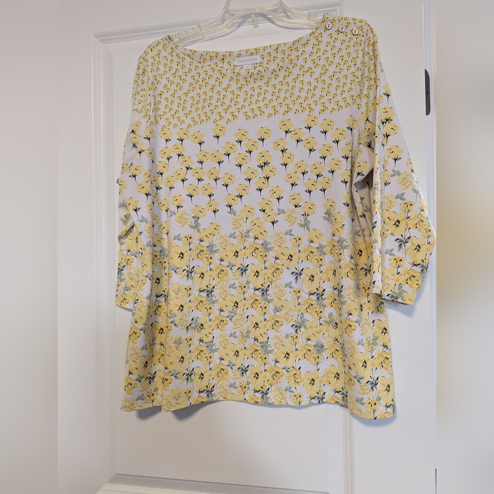 NWOT-Charter Club Yellow Floral Blouse